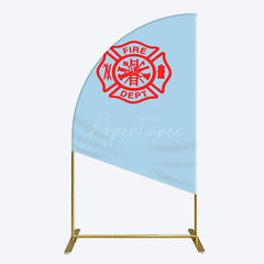Aperturee - Aperturee Red Fire Department Logo Light Blue Half Moon Arch Backdrop