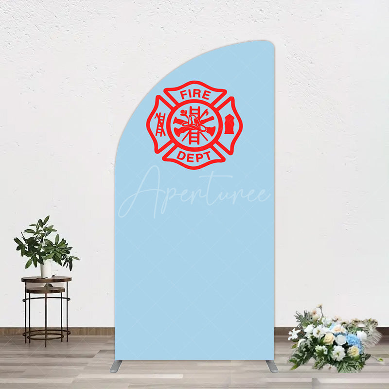 Aperturee - Aperturee Red Fire Department Logo Light Blue Half Moon Arch Backdrop