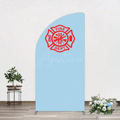 Aperturee - Aperturee Red Fire Department Logo Light Blue Half Moon Arch Backdrop