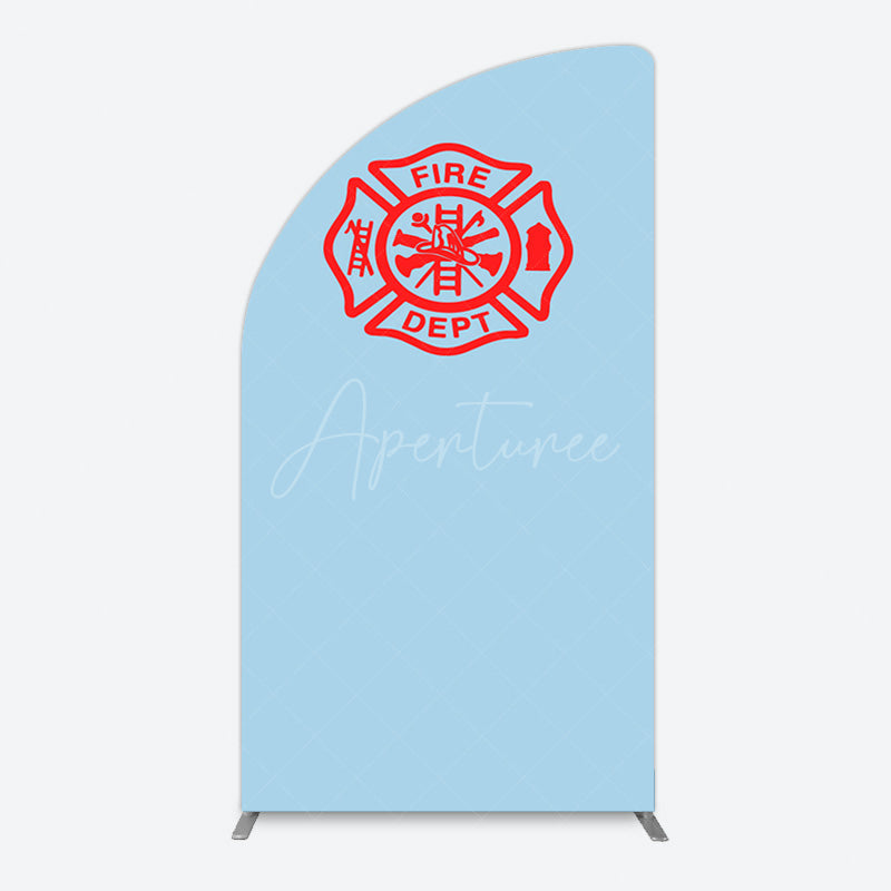 Aperturee - Aperturee Red Fire Department Logo Light Blue Half Moon Arch Backdrop