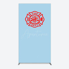 Aperturee - Aperturee Red Fire Department Logo Light Blue Rectangle Backdrop