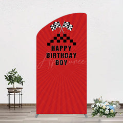 Aperturee - Aperturee Red Flag Racing Happy Birthday Boy Arch Backdrop