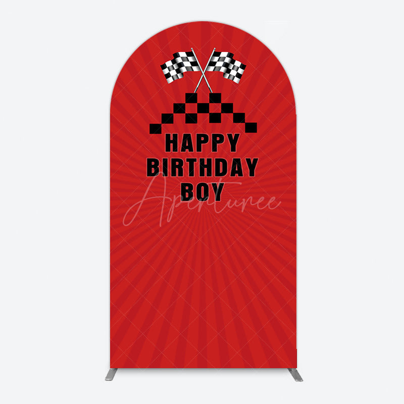 Aperturee - Aperturee Red Flag Racing Happy Birthday Boy Arch Backdrop