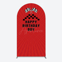Aperturee - Aperturee Red Flag Racing Happy Birthday Boy Arch Backdrop
