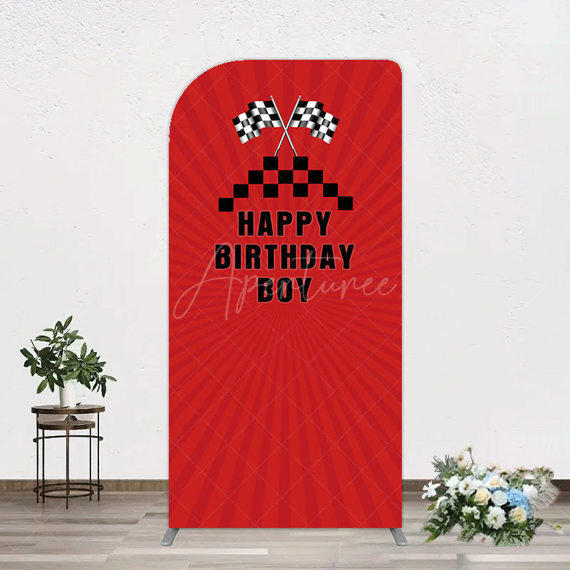 Aperturee - Aperturee Red Flag Racing Happy Birthday Boy Arch Backdrop