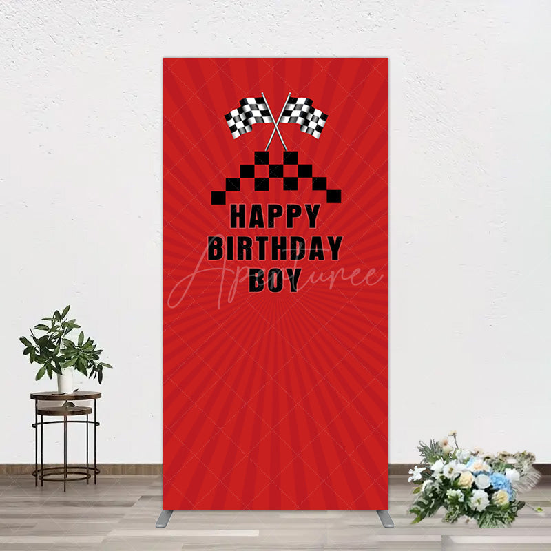 Aperturee - Aperturee Red Flag Racing Happy Birthday Boy Arch Backdrop