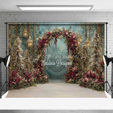 Aperturee - Aperturee Red Floral Forest Arch Backdrop Hanging Lantern Winter Snow Photography Background