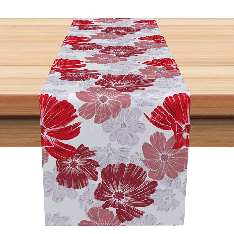 Aperturee - Aperturee Red Floral Table Runner with Warm Repeating Pattern for Traditional and Holiday Dining Decor