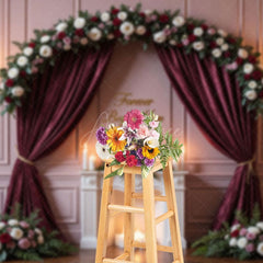 Aperturee - Aperturee Red Floral Wedding Forever Begins Here Cute Backdrop