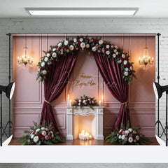 Aperturee - Aperturee Red Floral Wedding Forever Begins Here Cute Backdrop