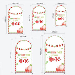 Aperturee - Aperturee Red Gingham Strawberry Berry Sweet is Turning One Arch Backdrop Kit First Birthday Party Decor