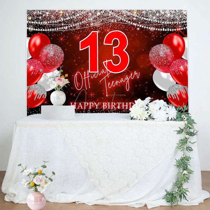 Aperturee - Aperturee Red Glitter Balloon 13 Official Teenagers Backdrop