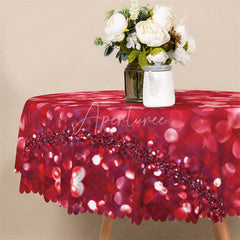Aperturee - Aperturee Red Glitter Bokeh Heart Round Tablecloth Sparkle Love Pattern Table Cover for Wedding