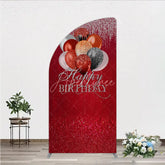 Aperturee - Aperturee Red Glitter Happy Birthday Balloons Half Moon Arch Backdrop Elegant Celebration Party Decor for Photography.