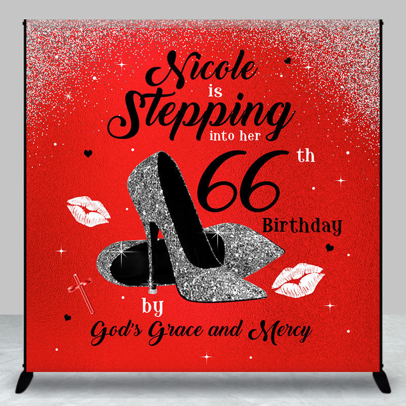 Aperturee - Aperturee Red Glitter High Heels Custom 66th Birthday Backdrop