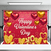 Aperturee - Aperturee Red Gold Balloon Heart Happy Valentines Day Backdrop