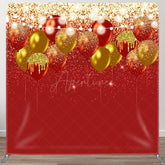 Aperturee - Aperturee Red Gold Glitter Lighted Balloons Square Backdrop