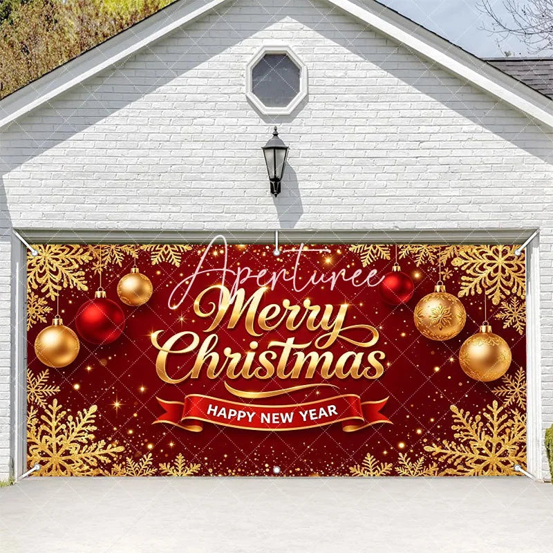 Aperturee - Aperturee Red Gold Glitter Merry Christmas Happy New Year Garage Door Banner Snowflake Ornament Holiday Decor