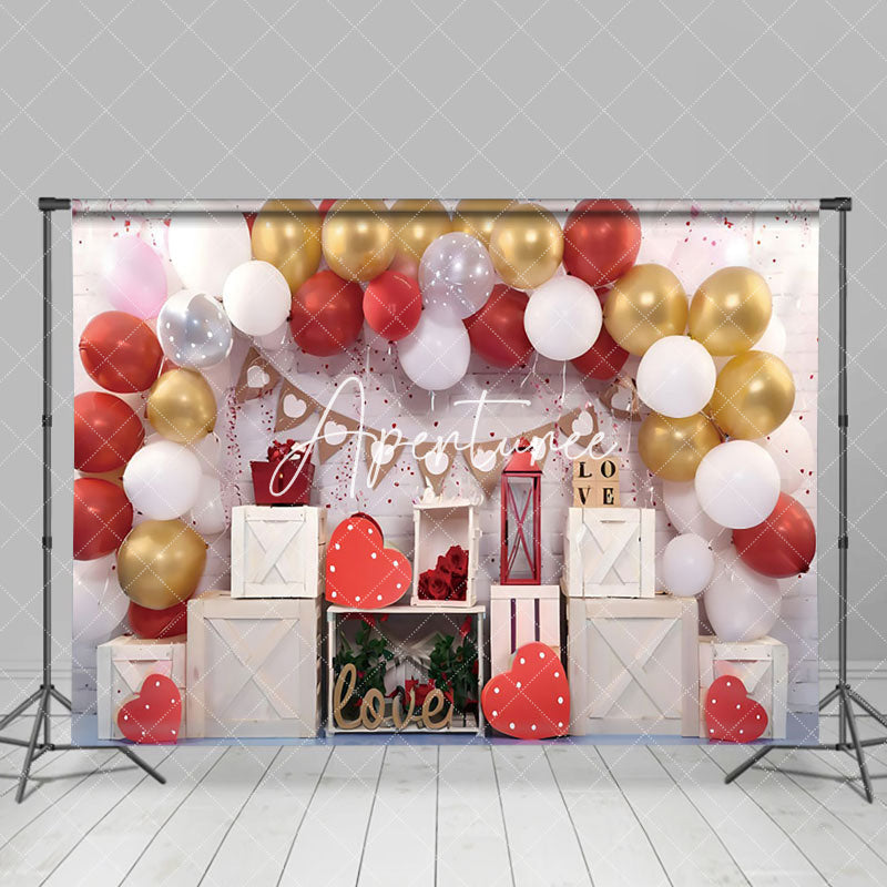 Aperturee - Aperturee Red Gold Love Valentines Day Photography Backdrop