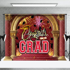 Aperturee - Aperturee Red Gold Luxury Arch Sparkle Congrats Grad Backdrop