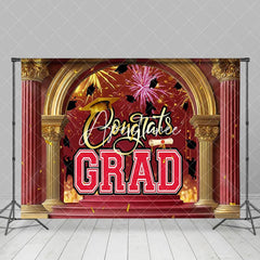 Aperturee - Aperturee Red Gold Luxury Arch Sparkle Congrats Grad Backdrop