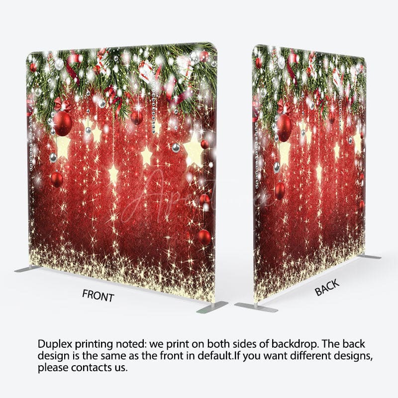 Aperturee - Aperturee Red Gold Stars Bells Leaves Christmas Tension Backdrop