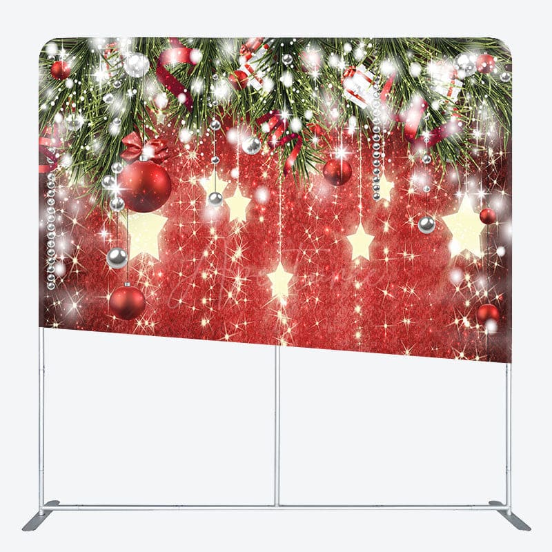 Aperturee - Aperturee Red Gold Stars Bells Leaves Christmas Tension Backdrop
