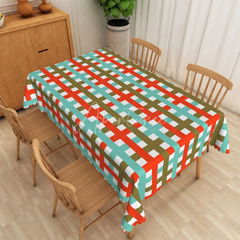 Aperturee - Aperturee Red Green and Blue Checkered Rectangle Tablecloth for Primary Color Themed Kids Birthday Party