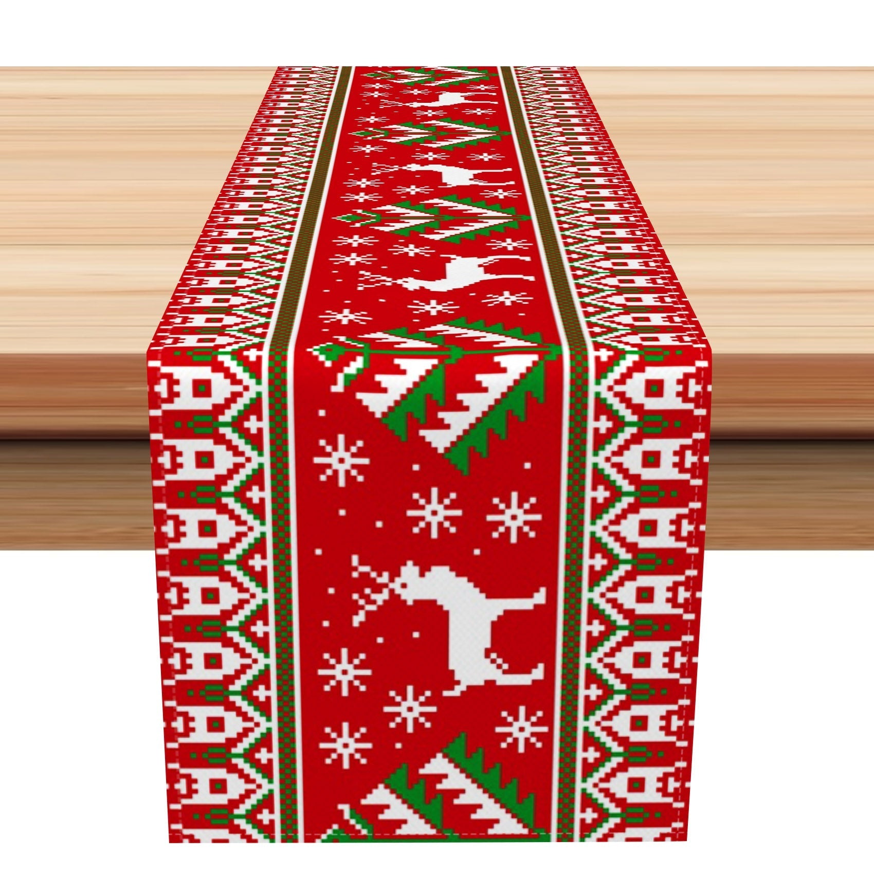 Aperturee - Aperturee Red Green Elk Ugly Sweater Stripe Xmas Table Runner