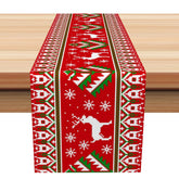 Aperturee - Aperturee Red Green Elk Ugly Sweater Stripe Xmas Table Runner