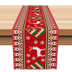 Aperturee - Aperturee Red Green Elk Ugly Sweater Stripe Xmas Table Runner