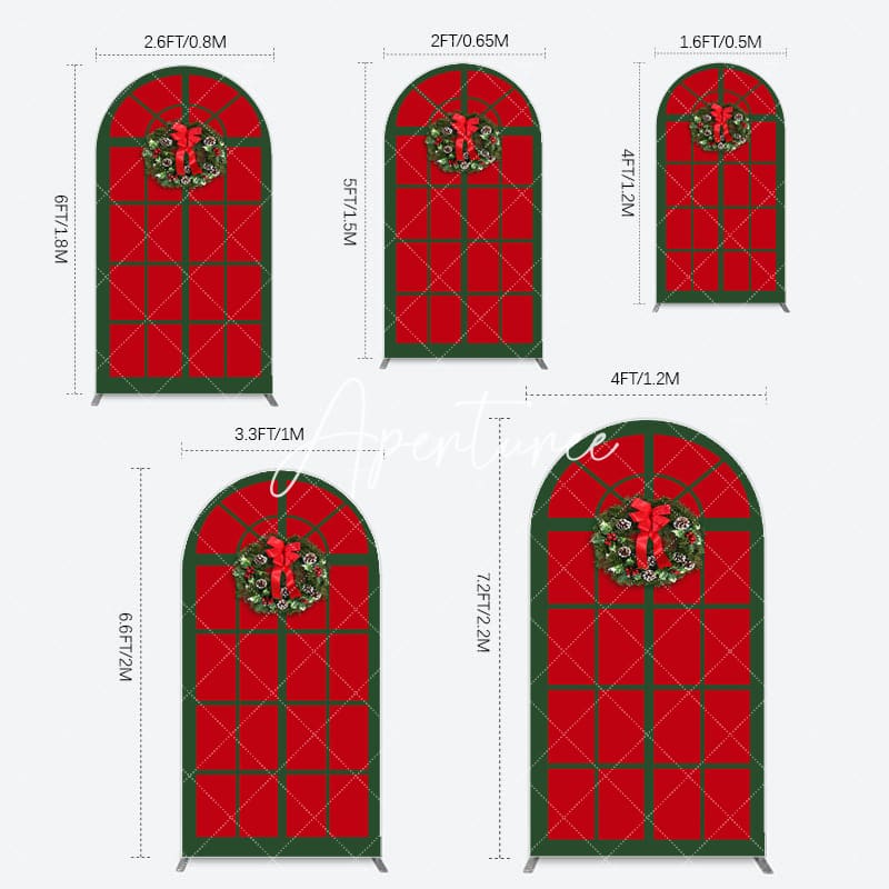 Aperturee - Aperturee Red Green Wreath Door Christmas Vibe Arch Backdrop