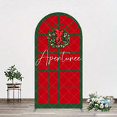 Aperturee - Aperturee Red Green Wreath Door Christmas Vibe Arch Backdrop