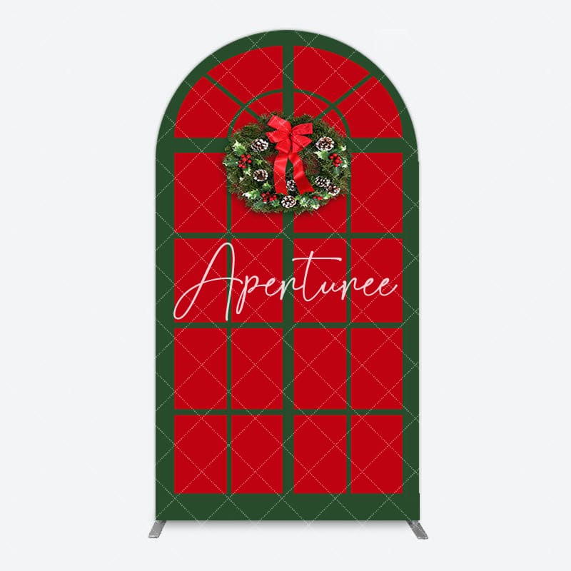 Aperturee - Aperturee Red Green Wreath Door Christmas Vibe Arch Backdrop