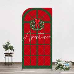 Aperturee - Aperturee Red Green Wreath Door Christmas Vibe Arch Backdrop