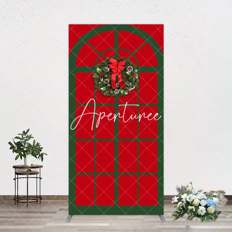 Aperturee - Aperturee Red Green Wreath Door Christmas Vibe Arch Backdrop