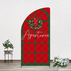 Aperturee - Aperturee Red Green Wreath Door Christmas Vibe Arch Backdrop