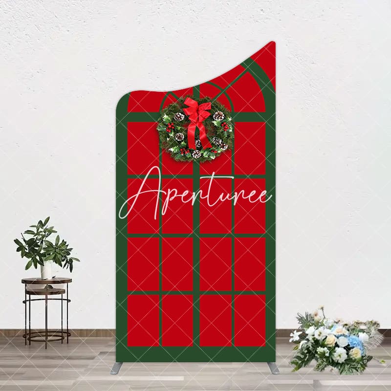 Aperturee - Aperturee Red Green Wreath Door Christmas Vibe Arch Backdrop