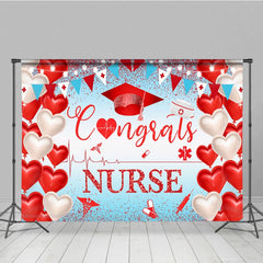 Aperturee - Aperturee Red Heart Balloon Glitter Nurse Congrats Grad Backdrop