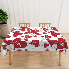 Aperturee - Aperturee Red Heart Balloon Love Text Rectangle Tablecloth Romantic String Bouquet Table Cover Valentine Day Date Decor