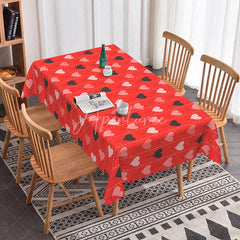 Aperturee - Aperturee Red Heart Balloon String Rectangle Tablecloth Cute Dotted Line Pattern Romantic Valentine Date Night Home Decor