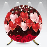 Aperturee - Aperturee Red Heart Balloons and Roses Valentines Day Round Backdrop Romantic Love Floral Wedding Banner