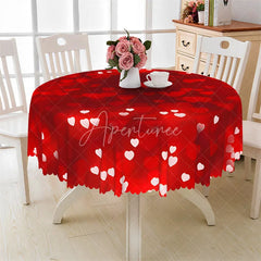 Aperturee - Aperturee Red Heart Bokeh Round Tablecloth Romantic Love Pattern Table Cover for Valentine Dinner