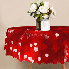 Aperturee - Aperturee Red Heart Bokeh Round Tablecloth Romantic Love Pattern Table Cover for Valentine Dinner