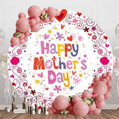 Aperturee - Aperturee Red Heart Colorful Floral Round Mothers Day Backdrop