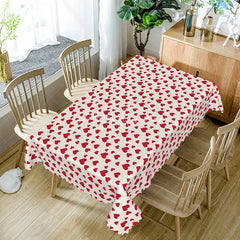 Aperturee - Aperturee Red Heart Confetti Rectangle Tablecloth Romantic Love Pattern on White Valentine Date Night Dining Decor