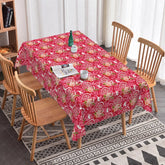 Aperturee - Aperturee Red Heart Floral Rectangle Tablecloth Romantic Rose Love Pattern Valentine Anniversary Kitchen Dining Decor