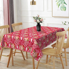 Aperturee - Aperturee Red Heart Floral Rectangle Tablecloth Romantic Rose Love Pattern Valentine Anniversary Kitchen Dining Decor