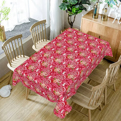 Aperturee - Aperturee Red Heart Floral Rectangle Tablecloth Romantic Rose Love Pattern Valentine Anniversary Kitchen Dining Decor