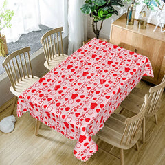 Aperturee - Aperturee Red Heart Pink Swirl Rectangle Tablecloth Romantic Valentine Day Love Table Cover Anniversary Wedding Decor